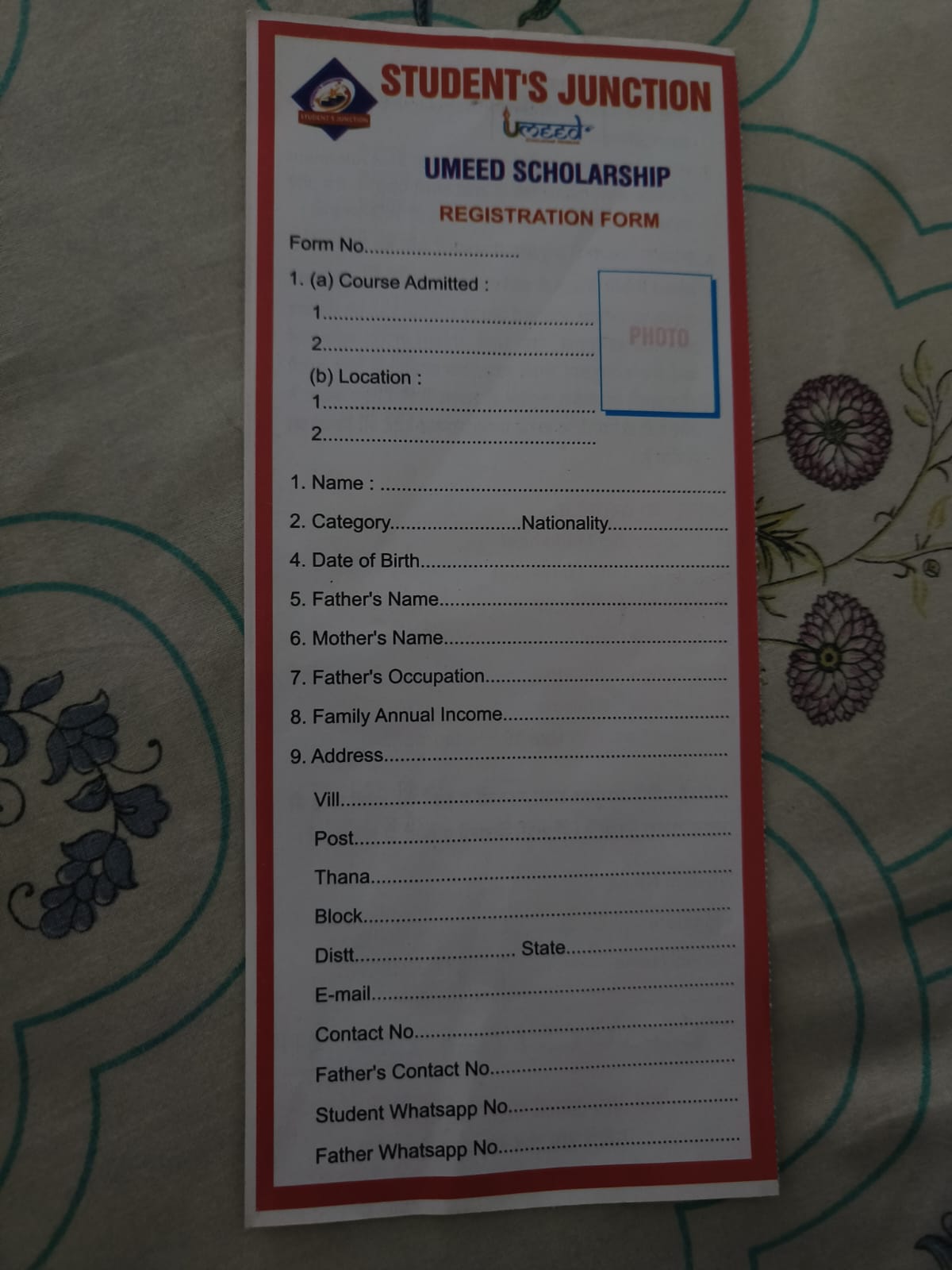Umeed Scholarship registration form